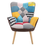 Multicolour Patchwork Armchair Linen Upholstered Accent Chair Armchairs Living and Home 