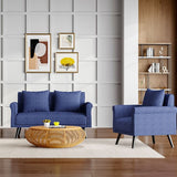 54inch Modern Blue Fabric Sofa 2 Seat with 2 Pillows