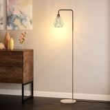 Modern Floor Lamp with Marble Base - Dimmable Floorlamp Living and Home Chrome and black stem with chrome lampshade 