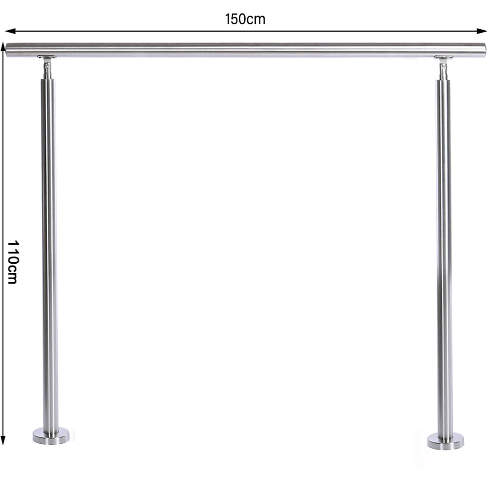 150cm Wide Silver Floor Mount Stainless Steel Handrail for Slopes and Stairs Garden Fences & Wall Hedges Living and Home Without Cross Bar 