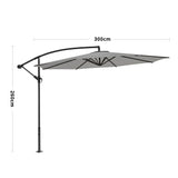 3M Light Grey Sun Parasol Hanging Banana Umbrella Parasols Living and Home Without base 