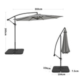 3M Light Grey Sun Parasol Hanging Banana Umbrella Parasols Living and Home Cross base+Petal water tank base 