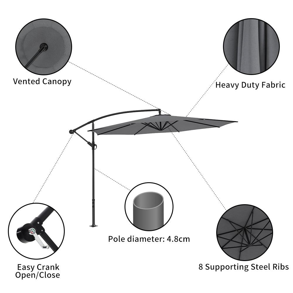 300cm W Dark Grey Sun Parasol Hanging Banana Umbrella – Living and Home
