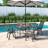 Garden Glass Table 4/6 Seater Outdoor Dining Table with Parasol Hole