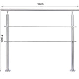 Silver Floor Mount Stainless Steel Handrail for Slopes and Stairs Garden Fences & Wall Hedges Living and Home With 2 Cross Bar 