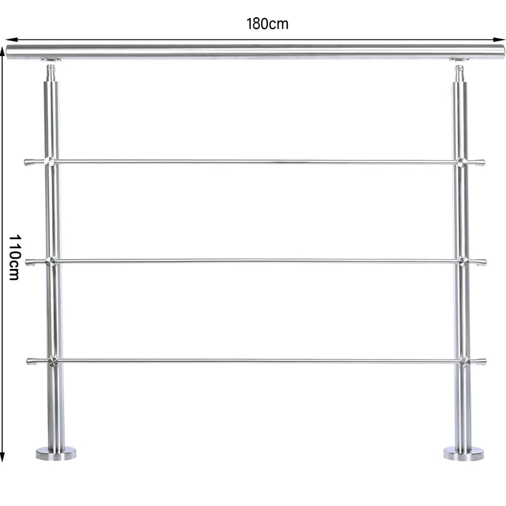 Silver Floor Mount Stainless Steel Handrail for Slopes and Stairs Garden Fences & Wall Hedges Living and Home With 3 Cross Bar 