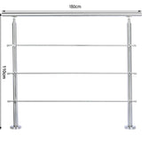 Silver Floor Mount Stainless Steel Handrail for Slopes and Stairs Garden Fences & Wall Hedges Living and Home With 3 Cross Bar 