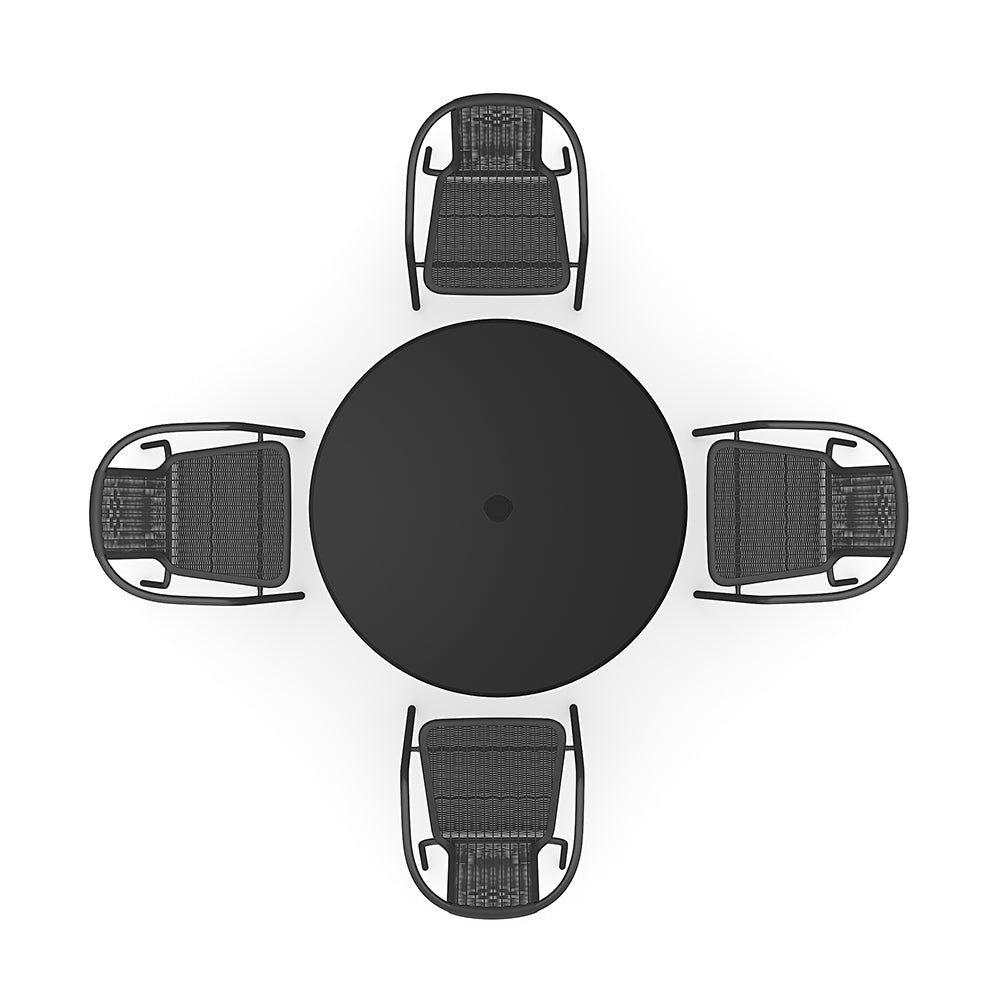 Outdoor Round Dining Set Tempered Glass Table and Rattan Chairs Garden Dining Sets Living and Home 