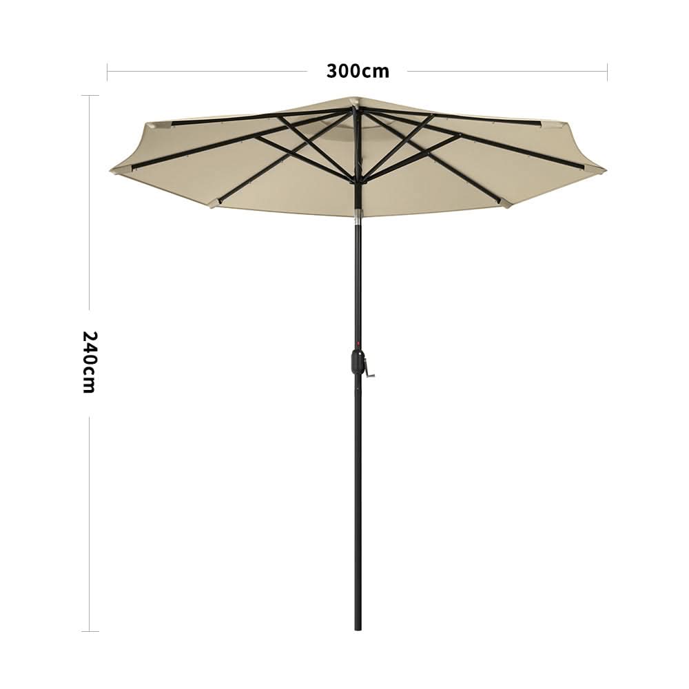 3M Garden Parasol Patio Sun Umbrella Sunshade Canopy Solar LED Lights