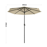 Beige 3m Patio Garden Parasol Sun Umbrella Sunshade Canopy With Solar LED Lights Parasols & Rain Umbrellas Living and Home Only parasol 