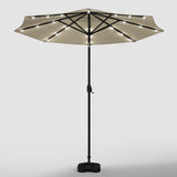 Beige 3m Patio Garden Parasol Sun Umbrella Sunshade Canopy With Solar LED Lights Parasols & Rain Umbrellas Living and Home 