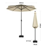 Beige 3m Patio Garden Parasol Sun Umbrella Sunshade Canopy With Solar LED Lights Parasols & Rain Umbrellas Living and Home Rectangle water tank base 