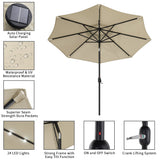 Beige 3m Patio Garden Parasol Sun Umbrella Sunshade Canopy With Solar LED Lights Parasols & Rain Umbrellas Living and Home 