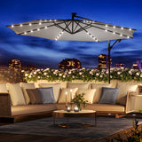 Light Grey 3m Iron Banana Umbrella Cantilever Garden Parasols with LED Lights Parasols & Rain Umbrellas Living and Home 
