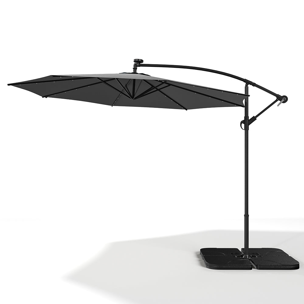 Black 3m Iron Banana Umbrella Cantilever Garden Parasols with LED Lights Parasols & Rain Umbrellas Living and Home 