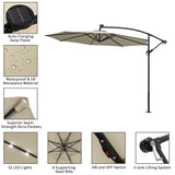 Beige 3m Iron Banana Umbrella Cantilever Garden Parasols with LED Lights Parasols & Rain Umbrellas Living and Home 