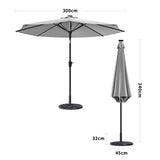 Light Grey 3M Lighted Market Sunbrella Umbrella with Solar Strip LED Lights Parasols & Rain Umbrellas Living and Home Parasol + 10KG Petal cement tank base 