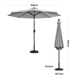 Light Grey 3M Lighted Market Sunbrella Umbrella with Solar Strip LED Lights Parasols & Rain Umbrellas Living and Home Parasol + Rattan Effect 14KG Resin tank base 