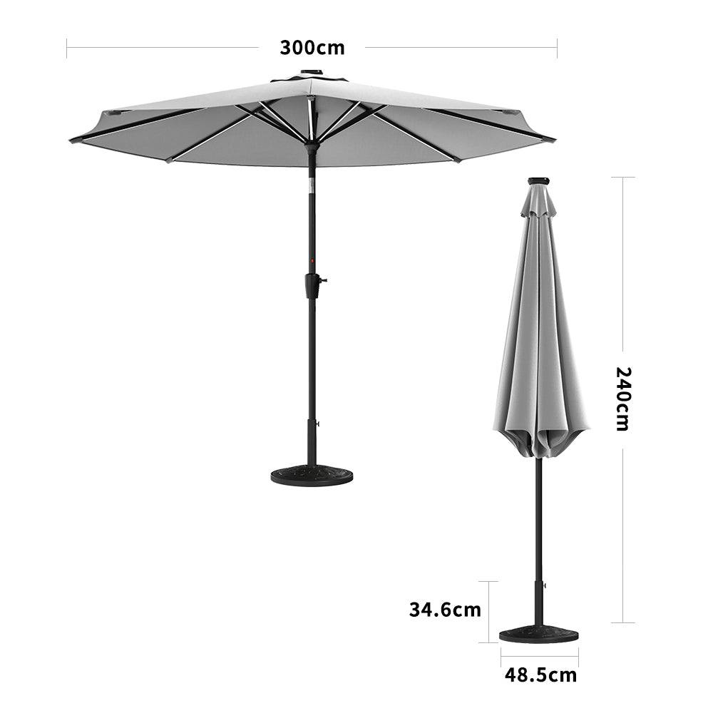 Light Grey 3M Lighted Market Sunbrella Umbrella with Solar Strip LED L ...