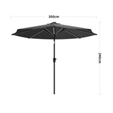 Black 3M Lighted Market Sunbrella Umbrella with Solar Strip LED Lights Parasols & Rain Umbrellas Living and Home Parasol Only 