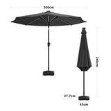 Black 3M Lighted Market Sunbrella Umbrella with Solar Strip LED Lights Parasols & Rain Umbrellas Living and Home Parasol + Circle Effect 14KG Resin tank base 