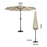 Beige 3M Lighted Market Sunbrella Umbrella with Solar Strip LED Lights Parasols & Rain Umbrellas Living and Home Parasol + Rectangle water tank base 