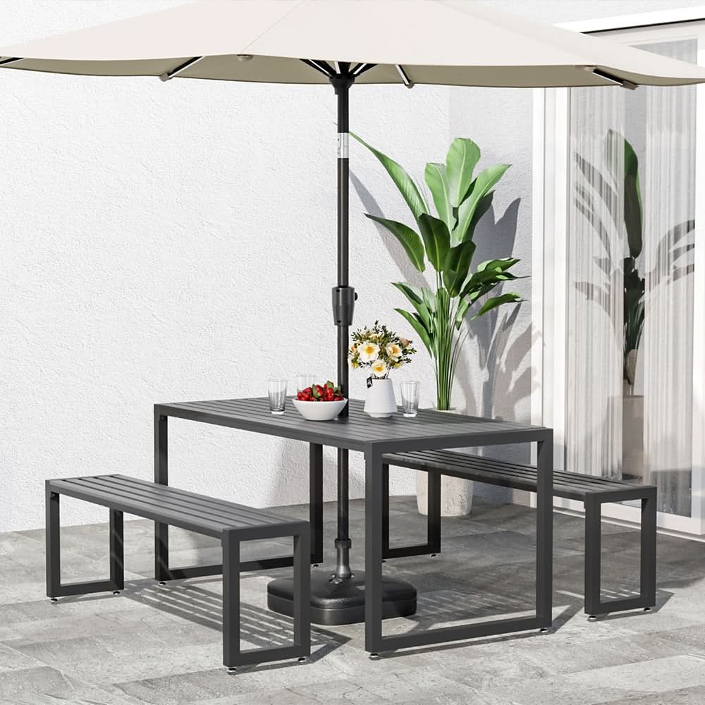 6 Person 150cm Long Iron Outdoor Dining Set Garden Table Bench