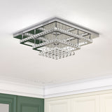 Double Layer Chrome Finished Square LED Ceiling Light with Luxury Crystal Ball Drops Ceiling Lights Living and Home 