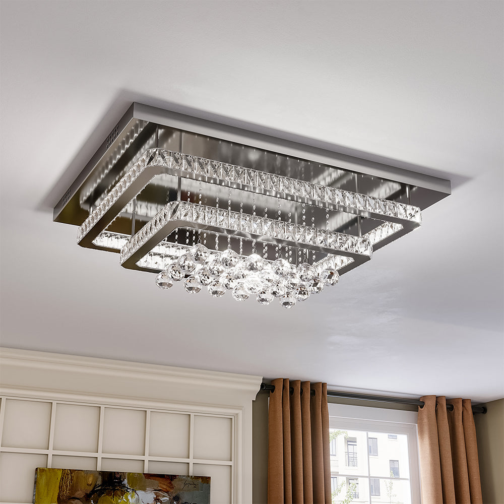 Double Layered Rectangle Crystal Ceiling Lights with Chome Finish Ceiling Lights Living and Home 