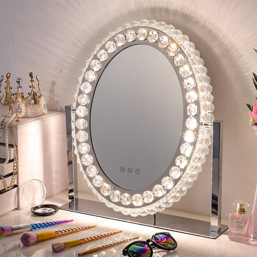 51cm H Hollywood LED Oval Makeup Mirror with Luxury Crystal Living