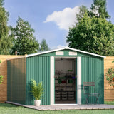 Garden Metal Storage Shed with Gabled Roof Top Large Size Greenhouses Living and Home Green 