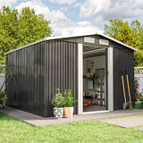 Garden Steel Shed with Gabled Roof Top Garden storage Living and Home 8' x 8' ft Black 