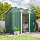 Garden Steel Shed with Skillion Roof Top Garden storage Living and Home 4' x 8' ft Green 