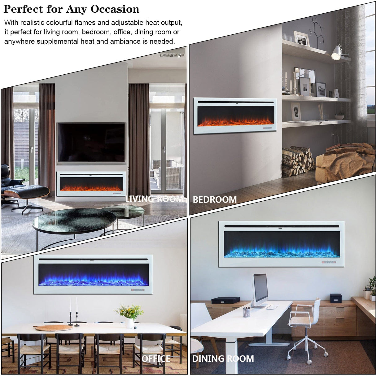 12 Flame Colour Electric Fireplace with Safety Protection White Wall Mounted Fires Living and Home 