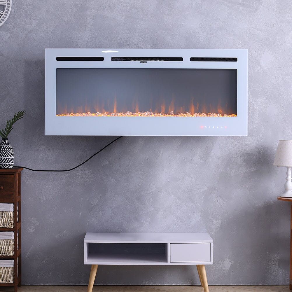 12 Flame Colour Electric Fireplace with Safety Protection White Wall Mounted Fires Living and Home 