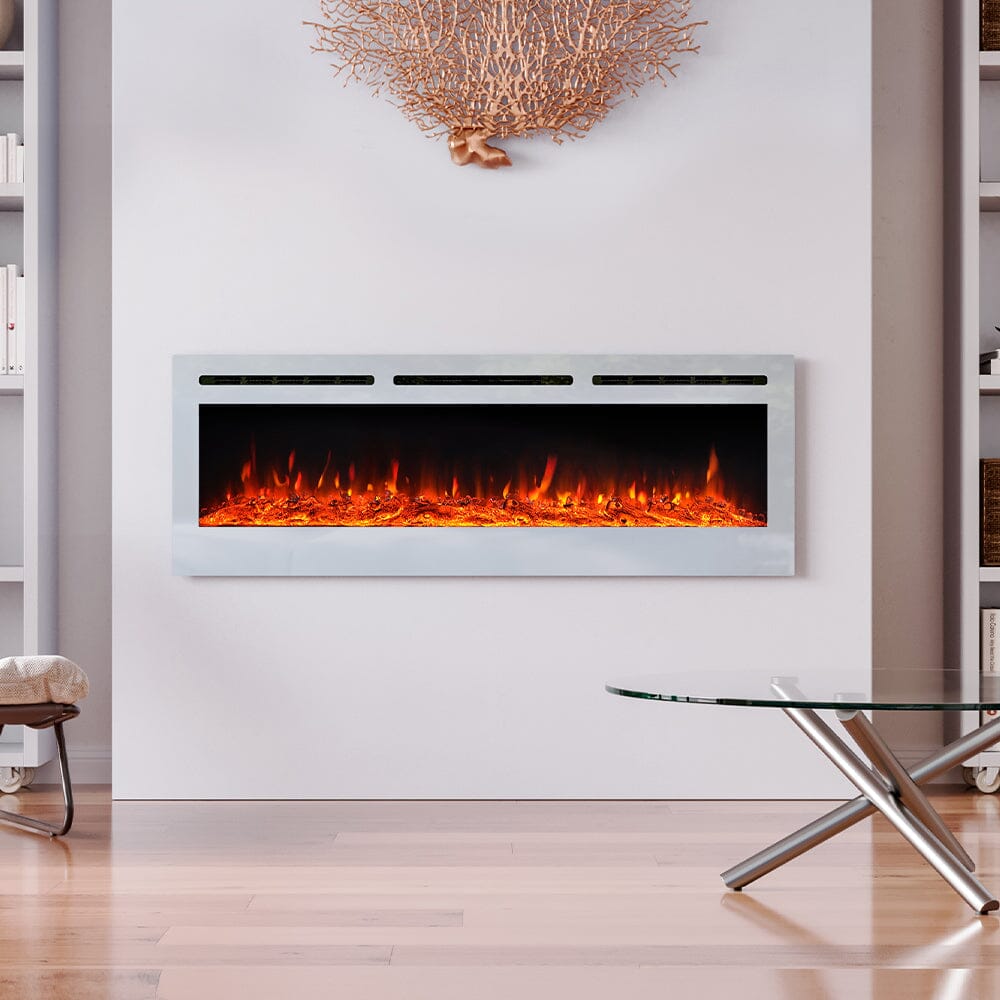 12 Flame Colour Electric Fireplace with Safety Protection White Wall Mounted Fires Living and Home 