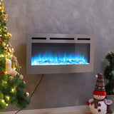 Silver 2kW Electric Fireplace 12 Flame Colour Recessed Fire with 2 Heat Settings Wall Mounted Fires Living and Home Silver 36 inch 