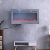 Silver 2kW Electric Fireplace 12 Flame Colour Recessed Fire with 2 Heat Settings Wall Mounted Fires Living and Home Silver 50 inch 