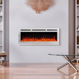 Silver 2kW Electric Fireplace 12 Flame Colour Recessed Fire with 2 Heat Settings Wall Mounted Fires Living and Home 