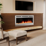 Silver 2kW Electric Fireplace 12 Flame Colour Recessed Fire with 2 Heat Settings Wall Mounted Fires Living and Home 