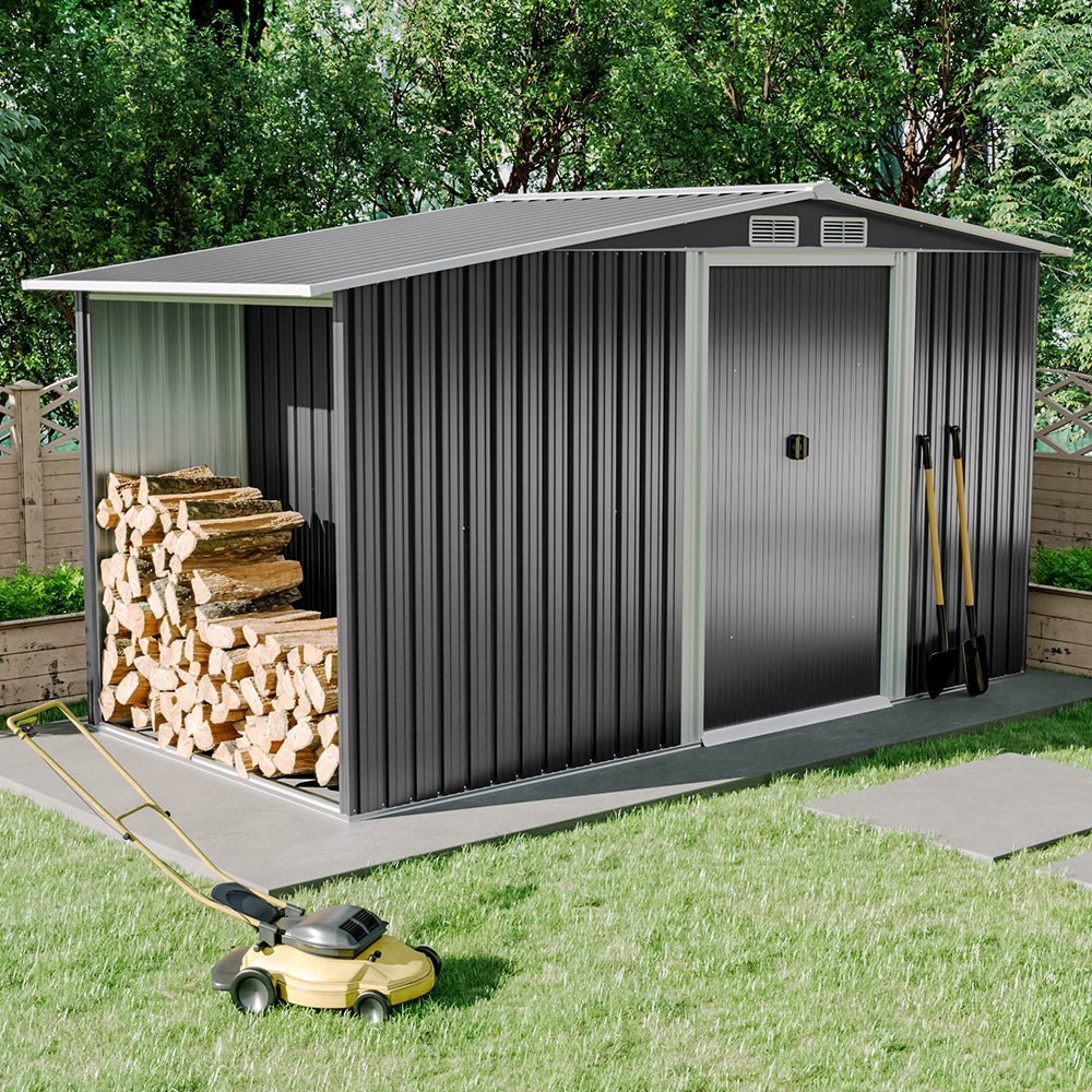 Garden Steel Shed Gable Roof Top with Firewood Storage Garden Storages & Greenhouses Living and Home 