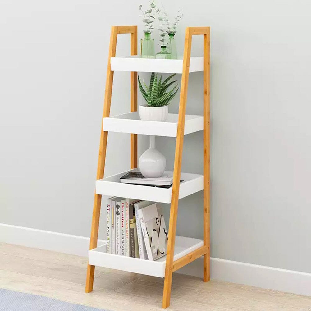 4-Tier Nordic Freestanding Wooden Ladder Shelf Storage Organizer Shelves & Racks Living and Home 