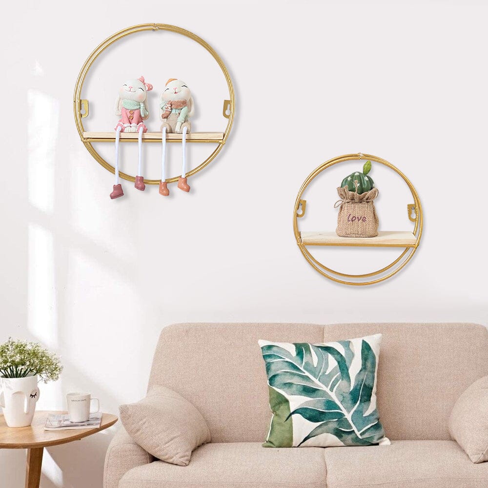 Minimalism Wall Floating Shelf Round Gold Framed Display Rack Wall & Display Shelves Living and Home 