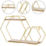 2-Tier Geometric Floating Shelf Easy Assembly Gold Framed Wall Shelf Wall & Display Shelves Living and Home 