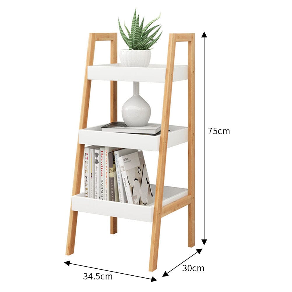 3-Tier Nordic Freestanding Wooden Ladder Shelf Storage Organizer Shelves & Racks Living and Home 