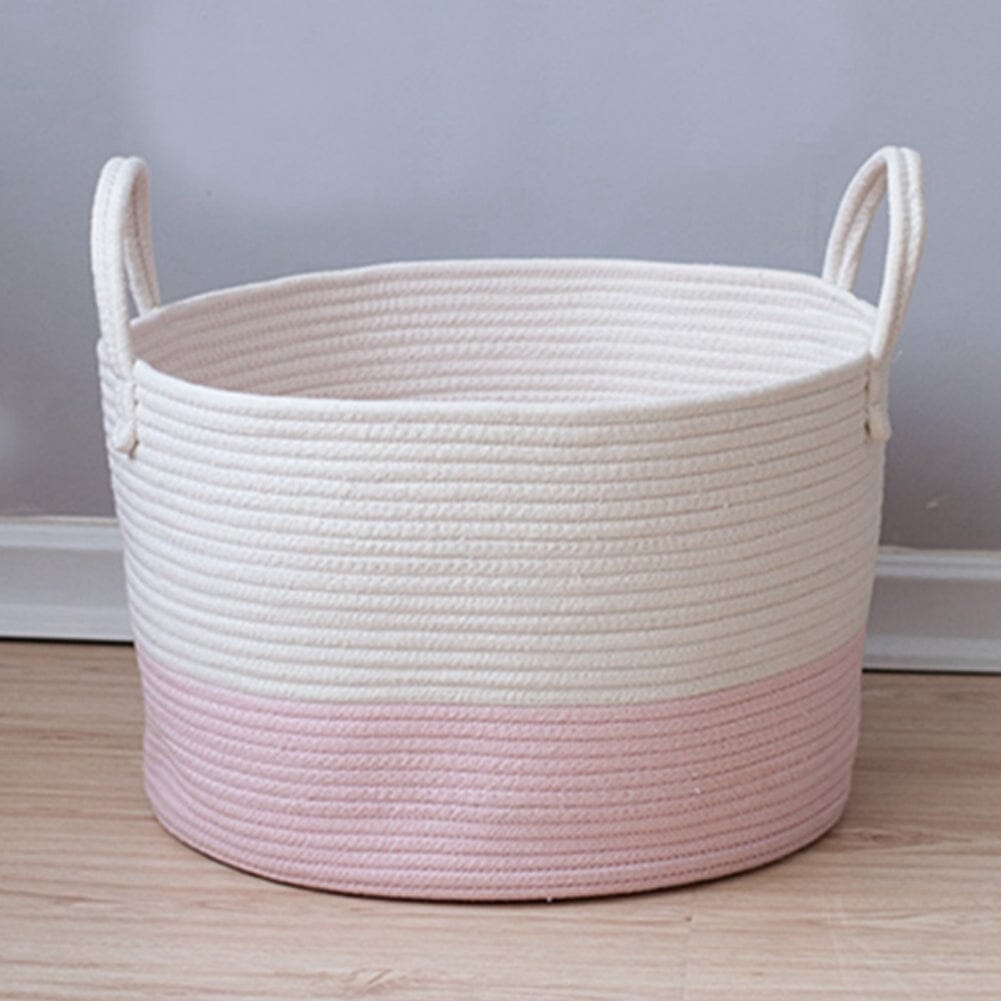 Cotton Woven Clothes Hamper Laundry Basket with Hooks Laundry Baskets Living and Home Pink Small 