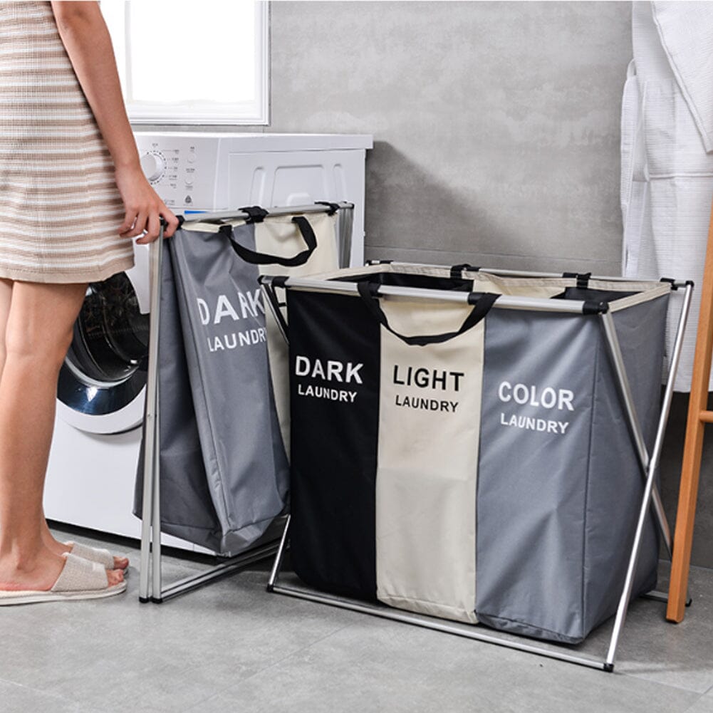 3 Grid Large Laundry Basket Sorter Hamper with Aluminum Frame Living