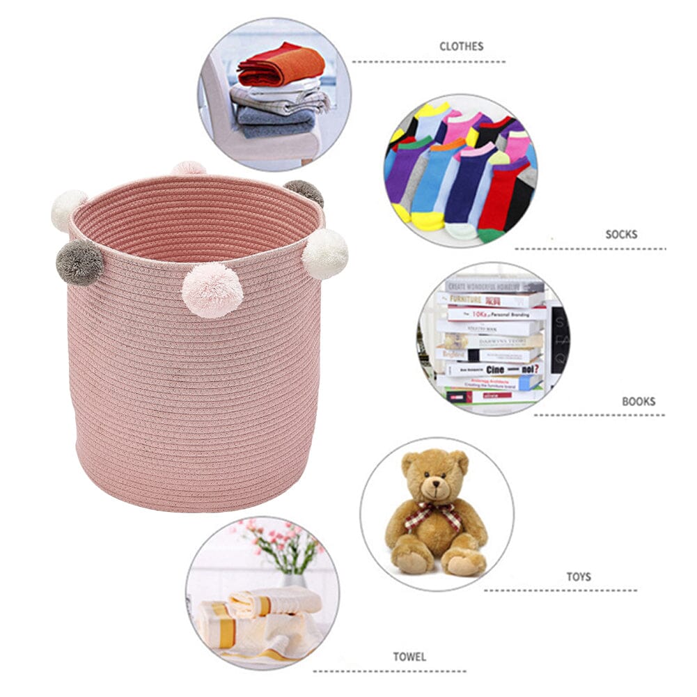 Cotton Rope Basket Woven Laundry Blanket Toy Basket Organizer with Pompom Laundry Baskets Living and Home 