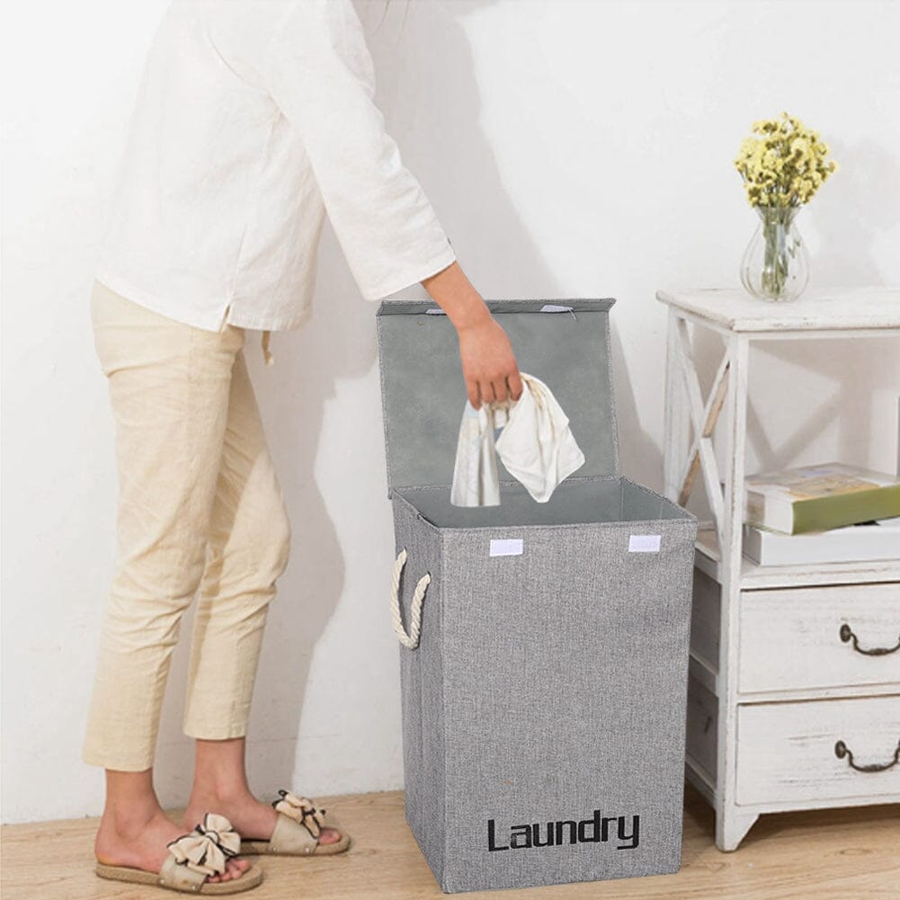 Grey Foldable Linen Laundry Baskets with Lid Living and Home