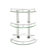3 Tiers Bathroom Tempered Glass Corner Shelf with Steel Rail Wall Mounted Shower Caddies Living and Home 24x24cm 